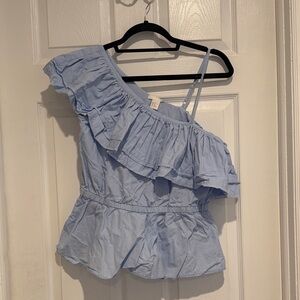 H&M Light Blue One-Shoulder Ruffle Peplum Tank